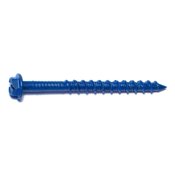 Red Head Tapcon Concrete Screw, 3/16" Dia., Hex, 2 1/4 in L, Steel Blue Ruspert, 100 PK 08111